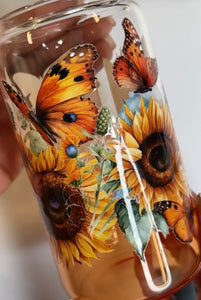 Sunflowers & Butterflies (16oz Glass Can)