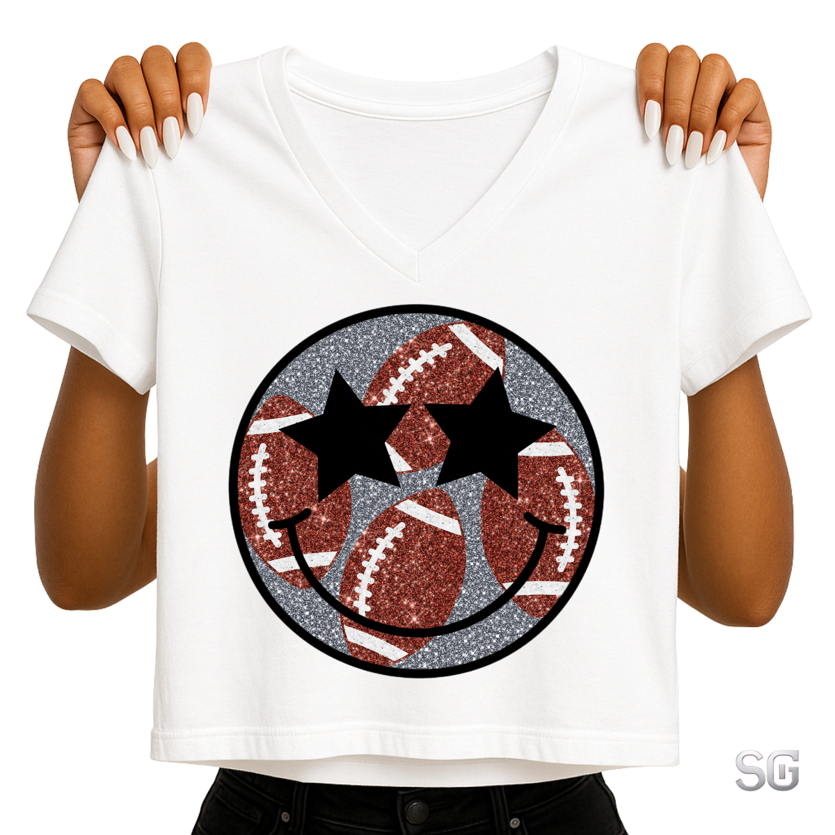Silver Glitter Smiley Football (CF20) DTF Transfer